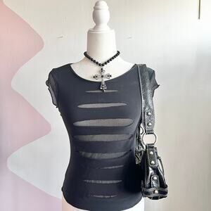 Vintage Fishnet Mesh Top Y2K 2000s Retro Indie Sleaze Gothic Medium